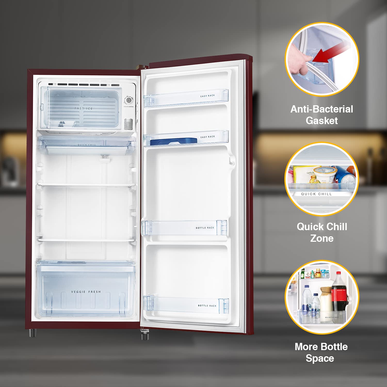 Whirlpool 205 WDE CLS 2S Sherry – Compact 184L Single Door Fridge with Direct-Cool Technology